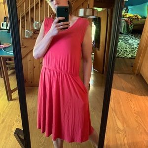 Soft comfy sleeveless pink dress with pockets